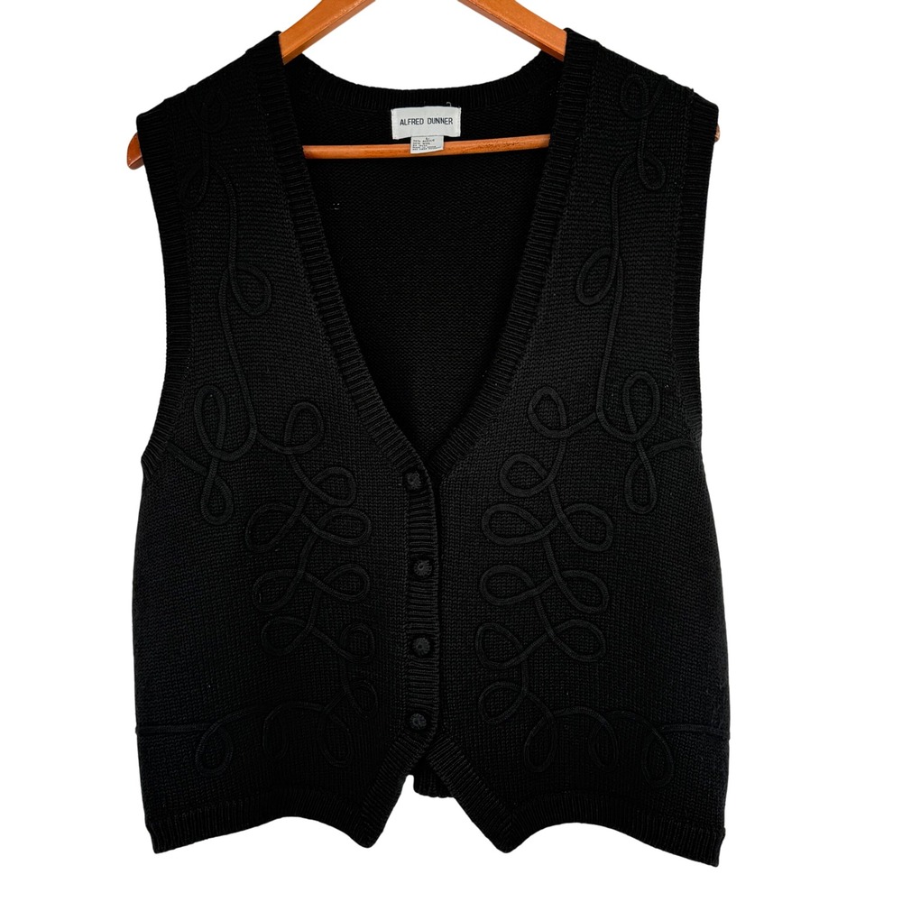 Vintage Alfred Dunner‎ Black V-Neck Button Front Vest Women's Size Large